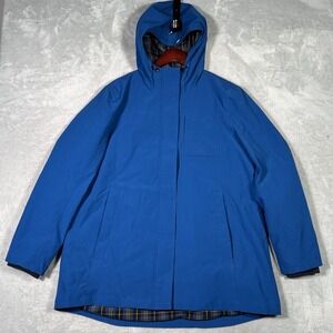 Pendleton Coat Womens XL Blue Hooded Plaid Lined Rain Jacket Zip Outdoor*